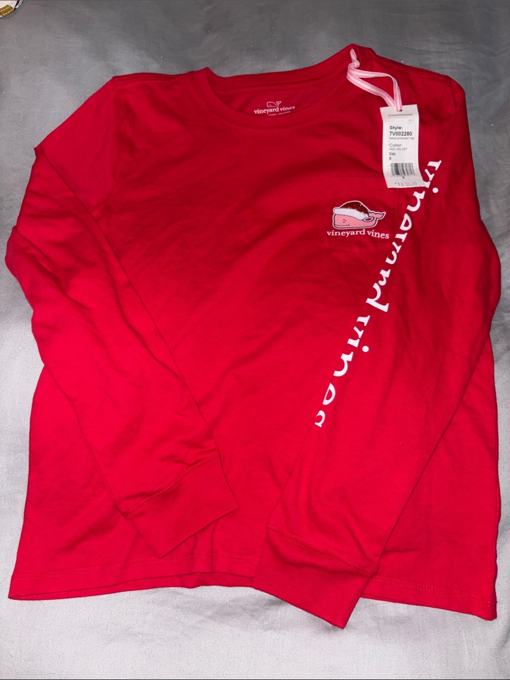 Vineyard Vines Red Long-Sleeve Tee with White Logo - Christmas